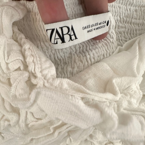 Zara White Ruffle Bandeau Tube Top XS Strapless Cropped Boho Festival - Picture 5 of 5